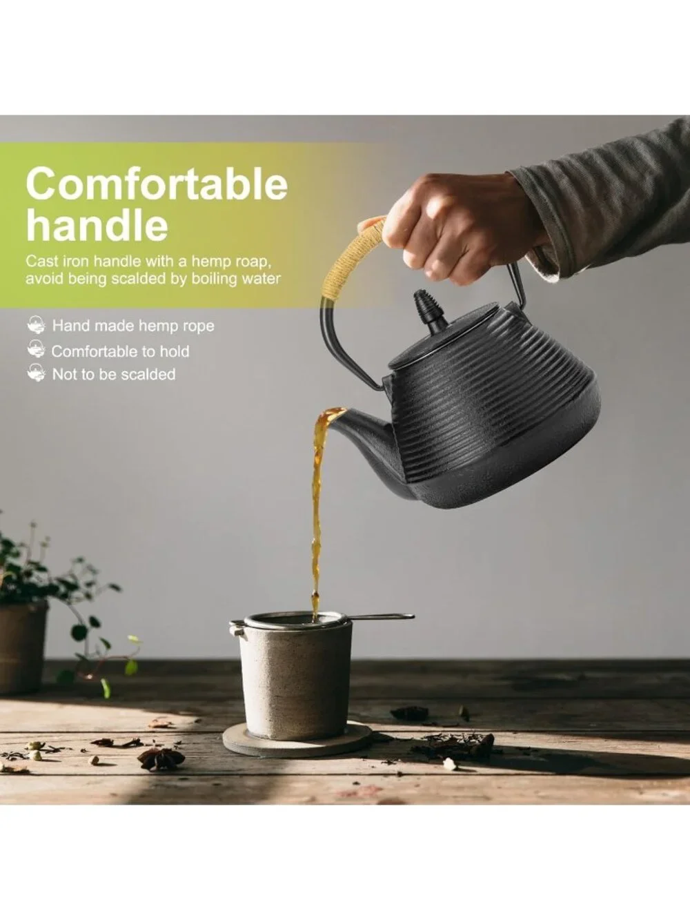 Japanese Cast Iron Black Kitchen Tetsubin Teapot 30oz 900 ml Tea Steel Infuser